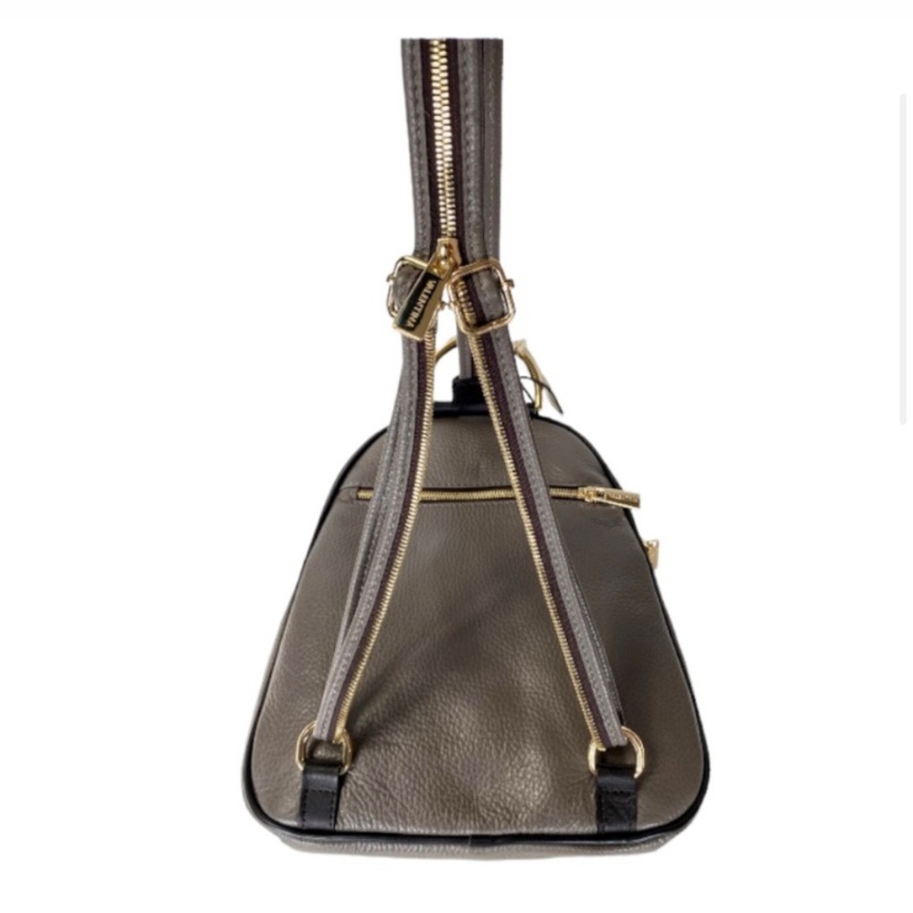 Valentina | Italian Leather Taupe Gray Dome convertible Backpack Gold hardware - Picture 7 of 11